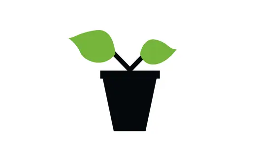Icon einer Pflanze in einem Topf, das Wachstum und Pflege symbolisiert. Das einfache und klare Design betont die Bedeutung von Entwicklung und kontinuierlicher Fürsorge.